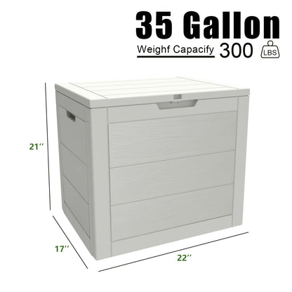 35-Gallon Compact Wood-Look Deck Box with Hinged Lid, Side Grips and Three Enhanced Color Options