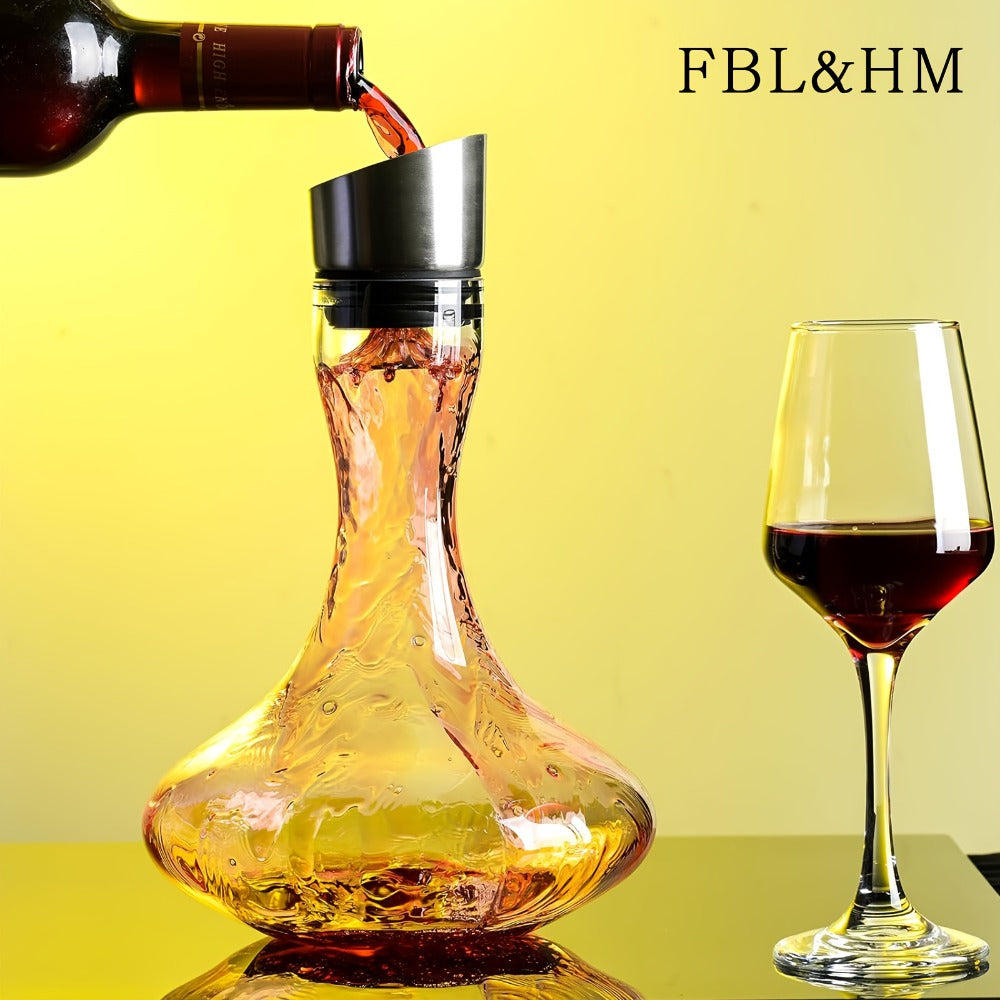 One-Thousand-Milliliter Clear Glass-Style Wine Decanter with Stainless-Steel-Style Aerator