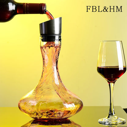 One-Thousand-Milliliter Clear Glass-Style Wine Decanter with Stainless-Steel-Style Aerator