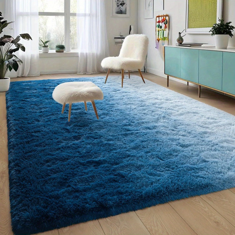 Area Rug Gradient Polyester Plush Mat in Seven Colors and Three Machine-Washable Room Sizes