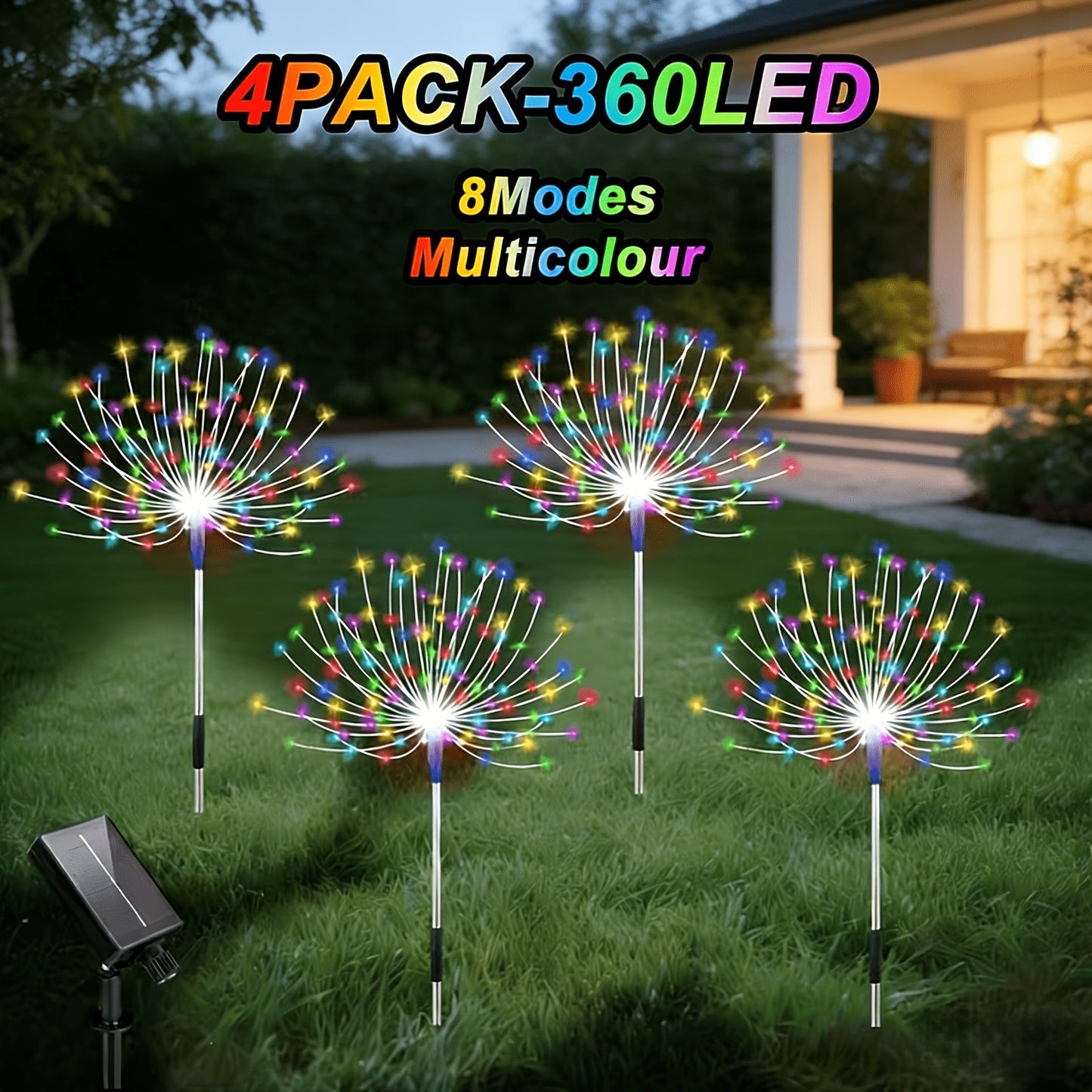 Solar Fireworks Lights 480 LED 8-Pack, IPX4 Waterproof 8 Modes