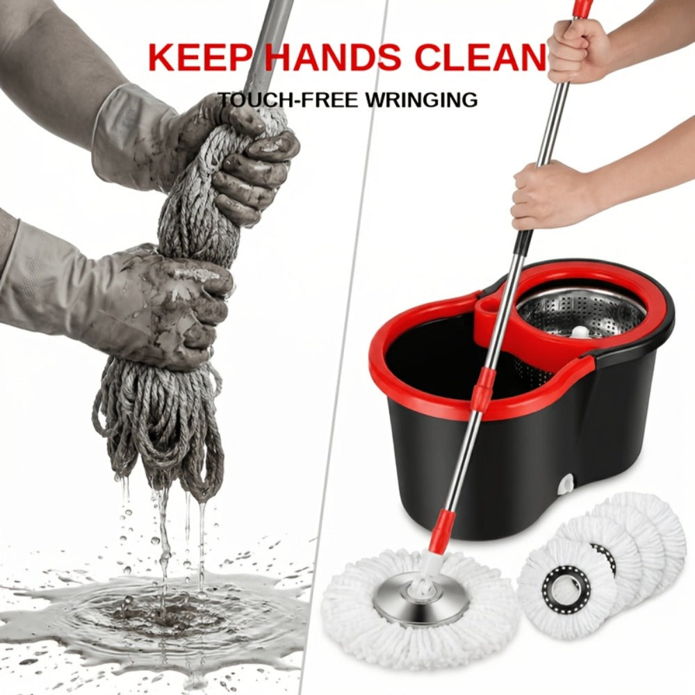 Mop And Bucket Set with Wringer 360 Degree Spinning Self-Wringing Mop 4 Microfiber Mop for Bath Time