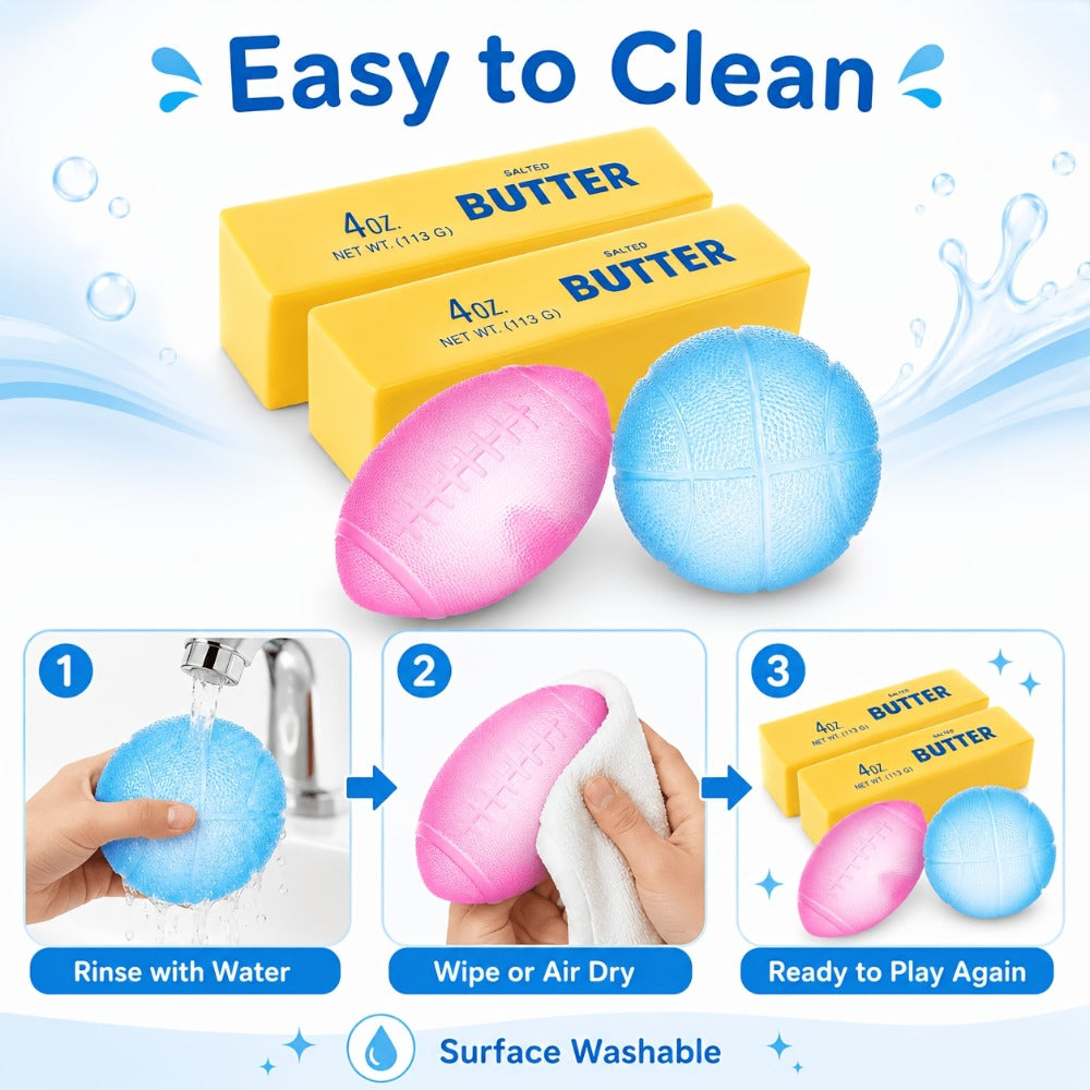 Four-Piece Slow-Rise Foam Squishy Set with Two Butter Bars, One Basketball and One Football