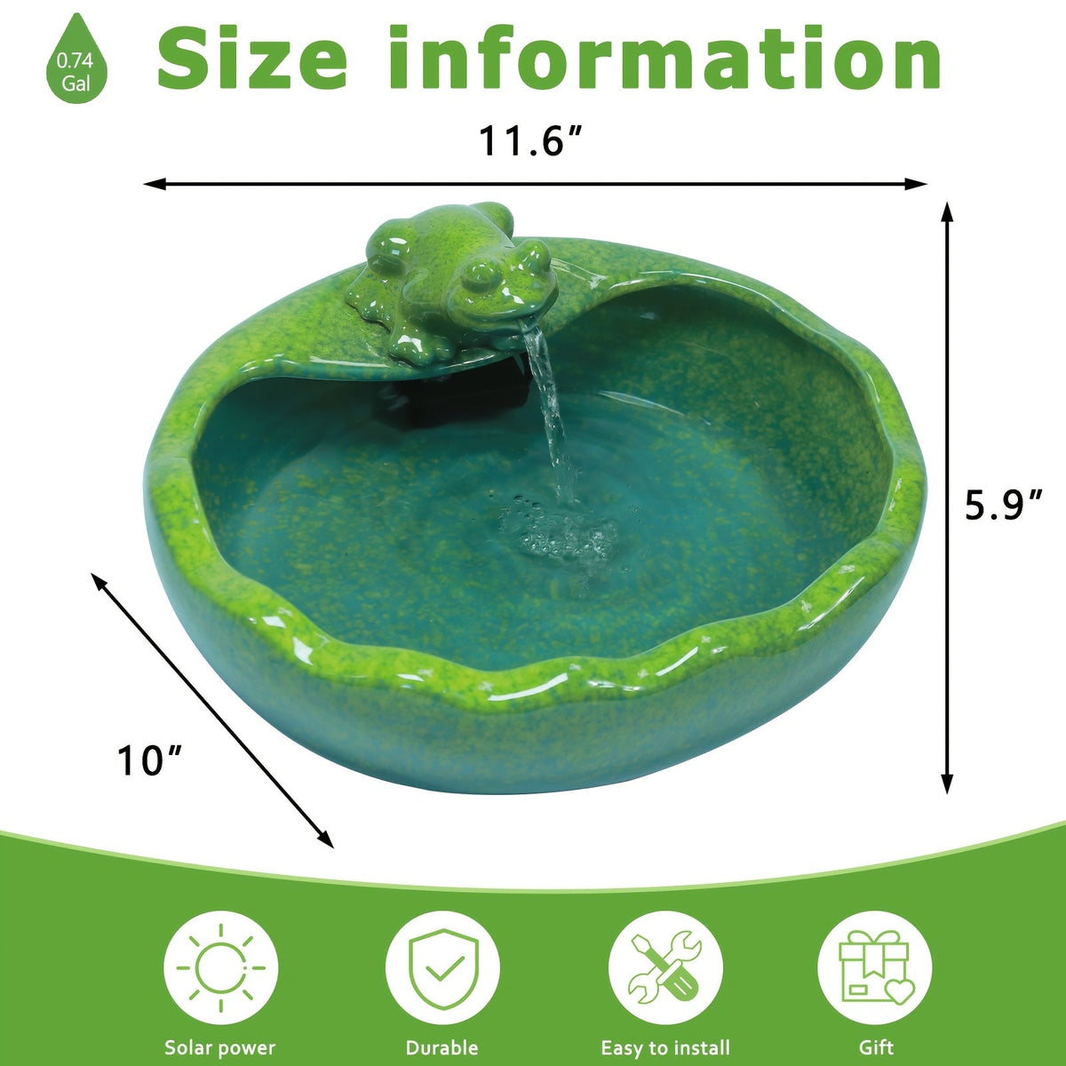 Ceramic Solar Fountain with Battery Backup for Garden, Pathway and Patio Lighting, with the Listed Configuration