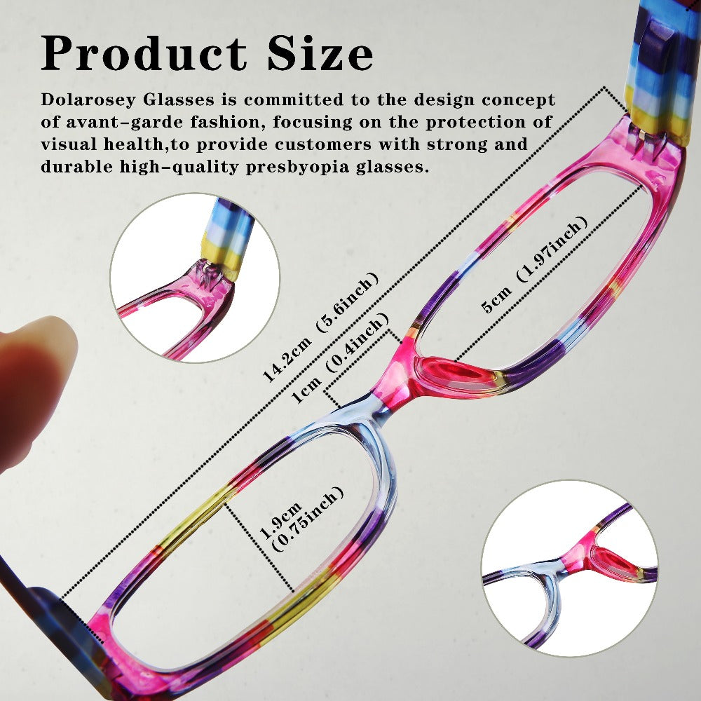 Reading Glasses 4-Pack Retro Rectangle Spring Hinge Multi-Strength for Men and Women – 1.0x to 4.0x Magnification Colorful Printed Frames Eyeglasses Set