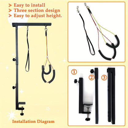 Dog Grooming Arm with Clamp 36 Inch Adjustable 3-Section Iron No-Sit Haunch Holder with Colorful Ropes for Small Medium Dogs Cats Black