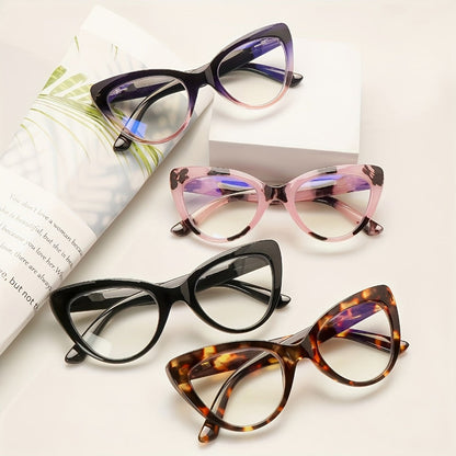 Reading Glasses – Four-Pair Cat-Eye Blue-Light Reader Set with Leopard and Gradient Frames
