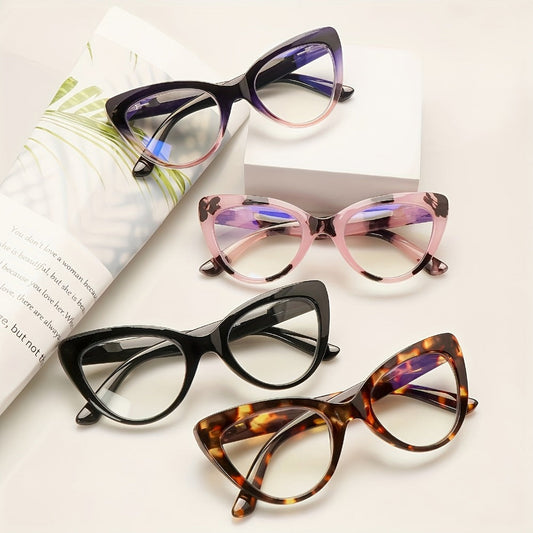 Reading Glasses – Four-Pair Cat-Eye Blue-Light Reader Set with Leopard and Gradient Frames