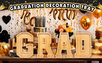 Party Decorations Fillable Wood-Look Letter and Number Trays with BABY, ONE, 2026 or GRAD Options