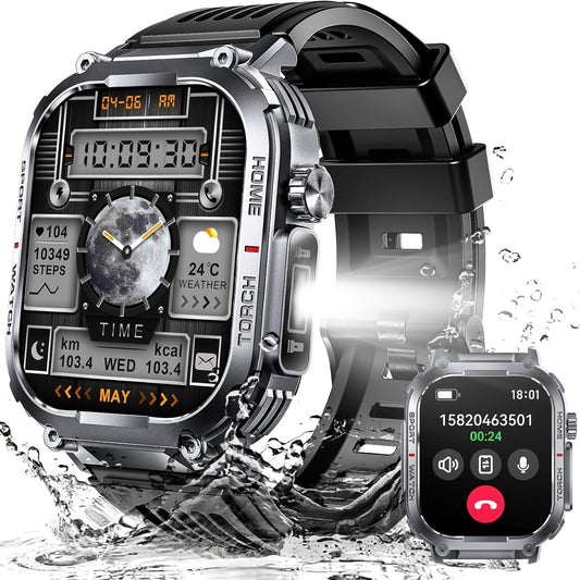 Smart Watch 2.02-Inch Rugged Display with Calling, LED Flashlight, 400mAh Battery and Black Band