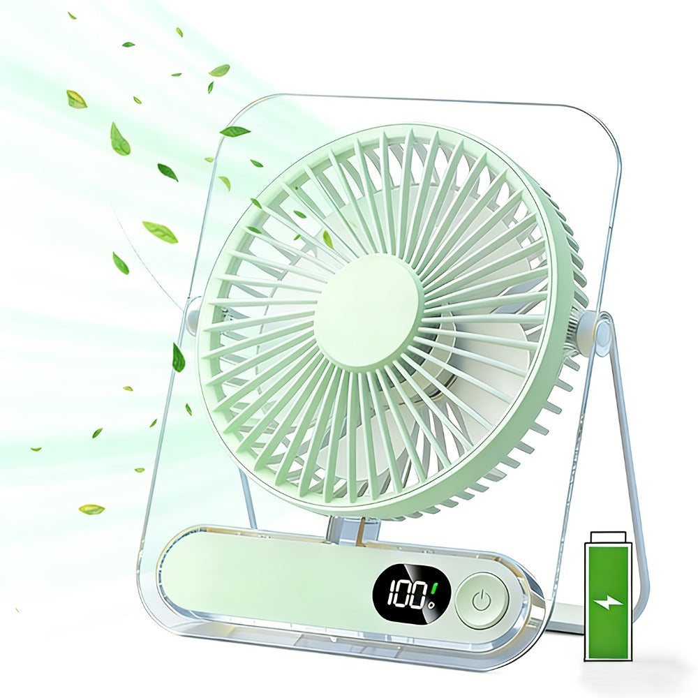 Folding Desk Fan with 3000mAh Battery, Five Settings, Numeric Display and White, Yellow or Green Finish