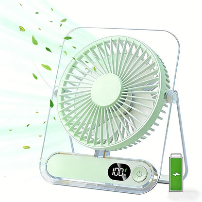 Folding Desk Fan with 3000mAh Battery, Five Settings, Numeric Display and White, Yellow or Green Finish