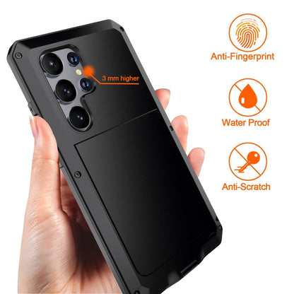 Phone Case Heavy Metal Frame with Built-In Glass Screen Protector and S Pen Access for Galaxy S23/S24 Ultra