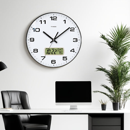 Silent Wall Clock Round Analog 10/12 Inch – Battery Operated, Calendar & Temperature Display, Non-Ticking Quiet Movement for Bedroom, Office & Living Room, Multiple Colors