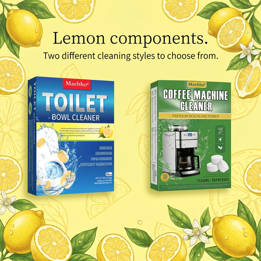 Cleaning Tablets – Lemon Scented Toilet Cleaner Tablets for Stain & Urine Removal, Deodorizing Bowl Cleaner | Coffee Machine Cleaning Tablets for Deep Descaling & Stain Removal
