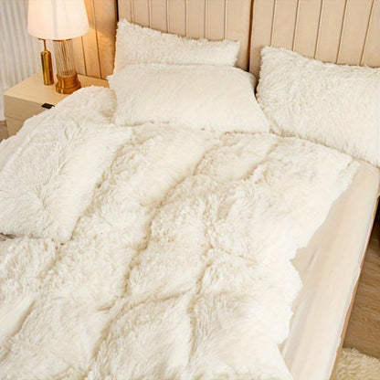 Three-Piece Plush Polyester Duvet Cover Set with Two Pillowcases in 14 Colors and Twin, Full, Queen or King Sizes