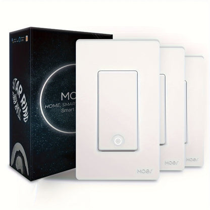 MOES Smart Light Switch 3-Pack – Single Pole & 3-Way WiFi Wall Switch, Works with Alexa & Google Home, Smart Life App Remote Control, No Hub Required, Neutral Wire Required