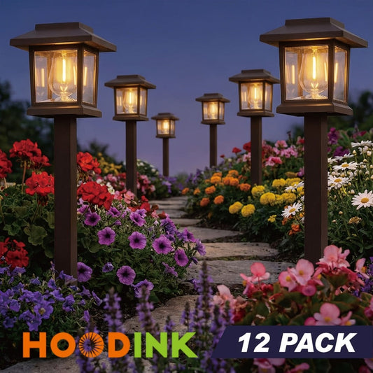Solar Pathway Lights Outdoor Edison Style LED – Up to 12 Hours Auto On/Off IP44 Waterproof | Warm White Solar Garden Lights for Yard, Driveway & Walkway | Black & Brown Upgraded Stake Lights