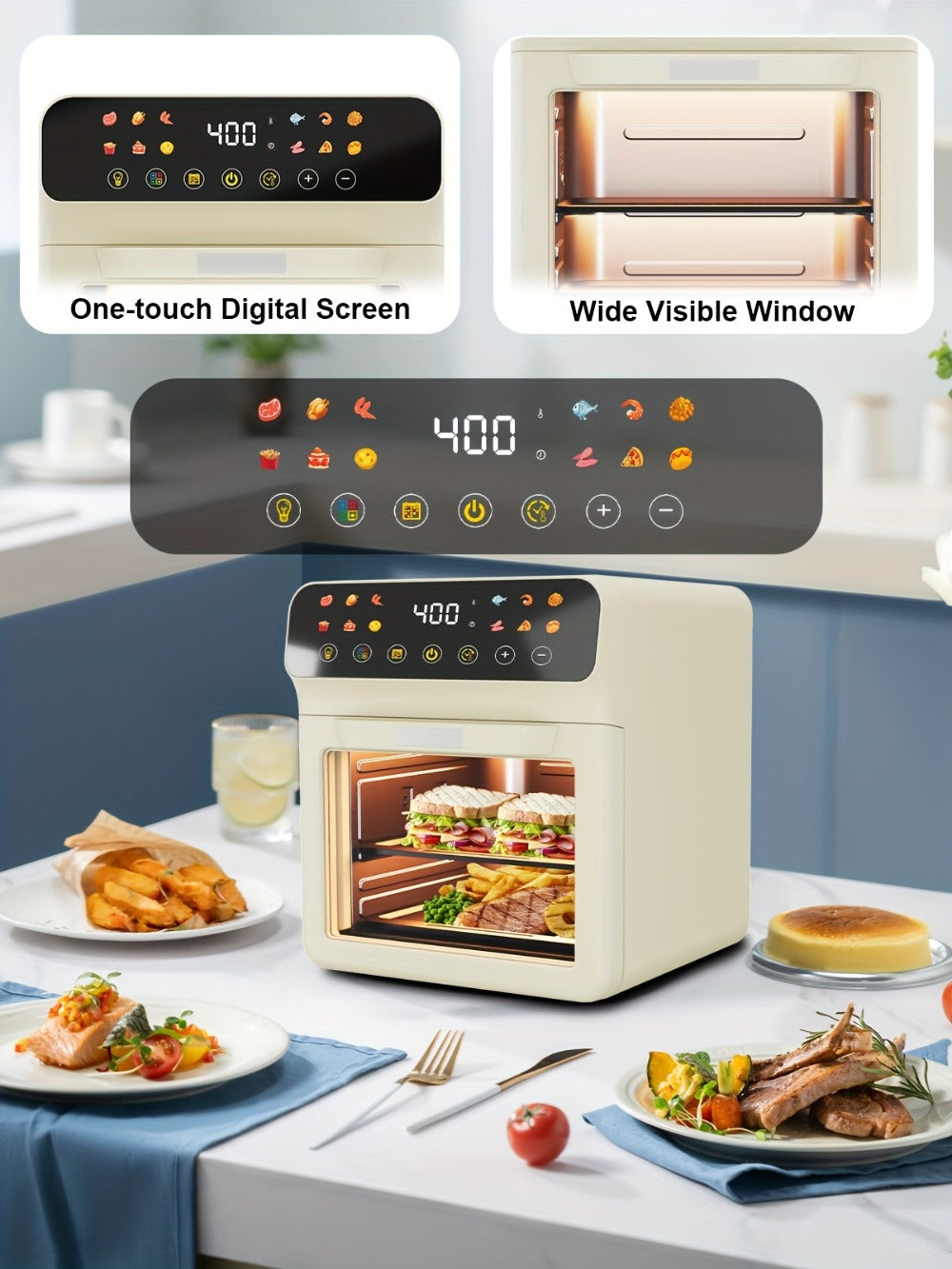 12-Quart Countertop Air Fryer Oven with Viewing Window, Interior Light and White or Black Finish