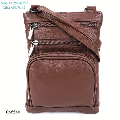 Genuine Leather Shoulder Bag for Women Men Soft First-Layer Cowhide Crossbody Bag Multi-Pocket Messenger Bag 3 Sizes Fits Smartphone Tablet Daily Work Travel – Black Red Brown Navy