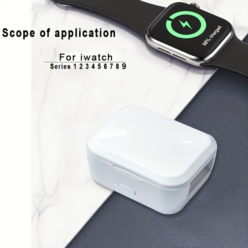 White Portable Watch Charging Case with Hinged Lid, Internal Magnetic Cradle and USB-C-Shaped Rear Port