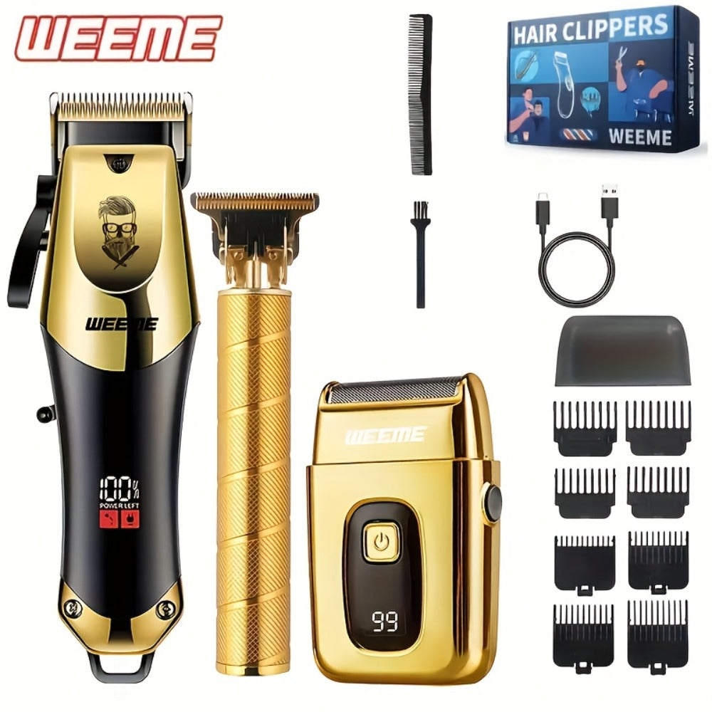 Hair Clippers & Trimmers WEEME Two- or Three-Piece Set with T-Blade, Foil Shaver, USB Charging and Color Options
