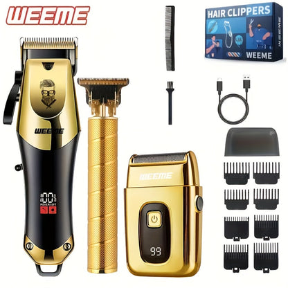 Hair Clippers & Trimmers WEEME Two- or Three-Piece Set with T-Blade, Foil Shaver, USB Charging and Color Options