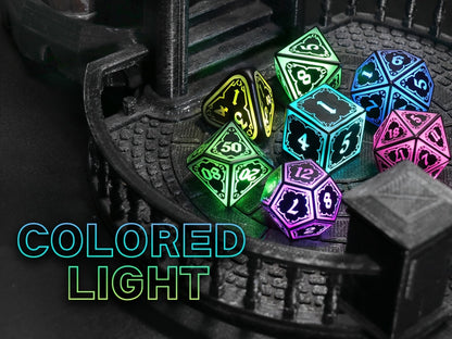 RGB LED DND Dice Set Rechargeable 7pcs, Illuminated Polyhedral Dice with Type-C Charging Case for D&D RPG Tabletop Games