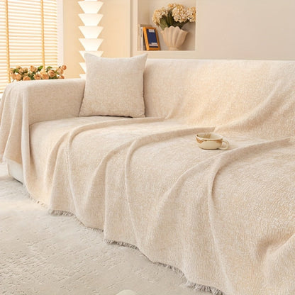 Sofa Cover 300 GSM Solid Chenille Throw with Fringe in Four Colors and Sizes from Single Seat to 71 x 150 Inches