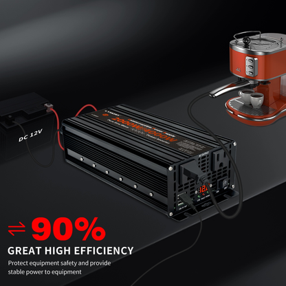 Black or Red 12V DC to 110V AC Power Inverter with 500W or 2500W Model Options, Display and USB Port