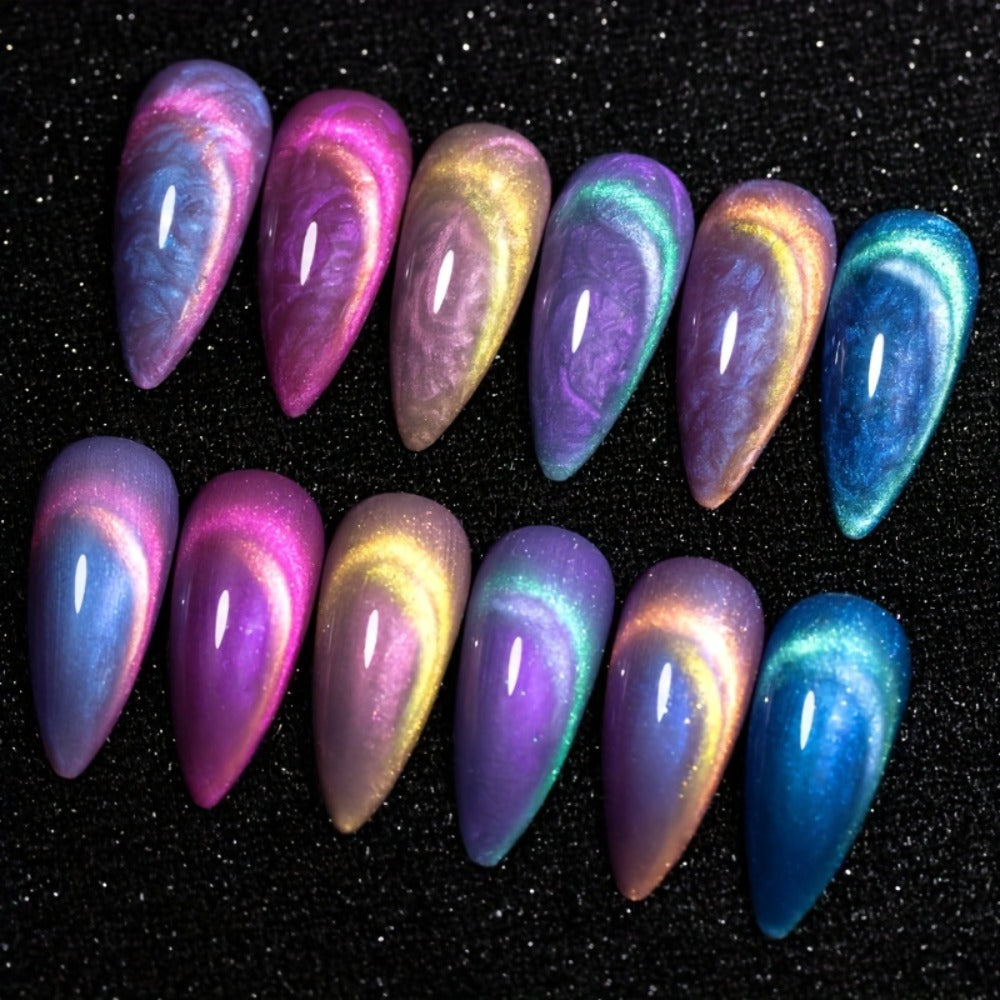 Cat Eye Gel Nail Polish Set 6Pcs 9D Aurora Magnetic Glitter Pearl Shell Effect – Soak-Off Semi-Permanent UV LED Gel Varnish Nail Art Kit for Home Salon Manicure Gift for Women