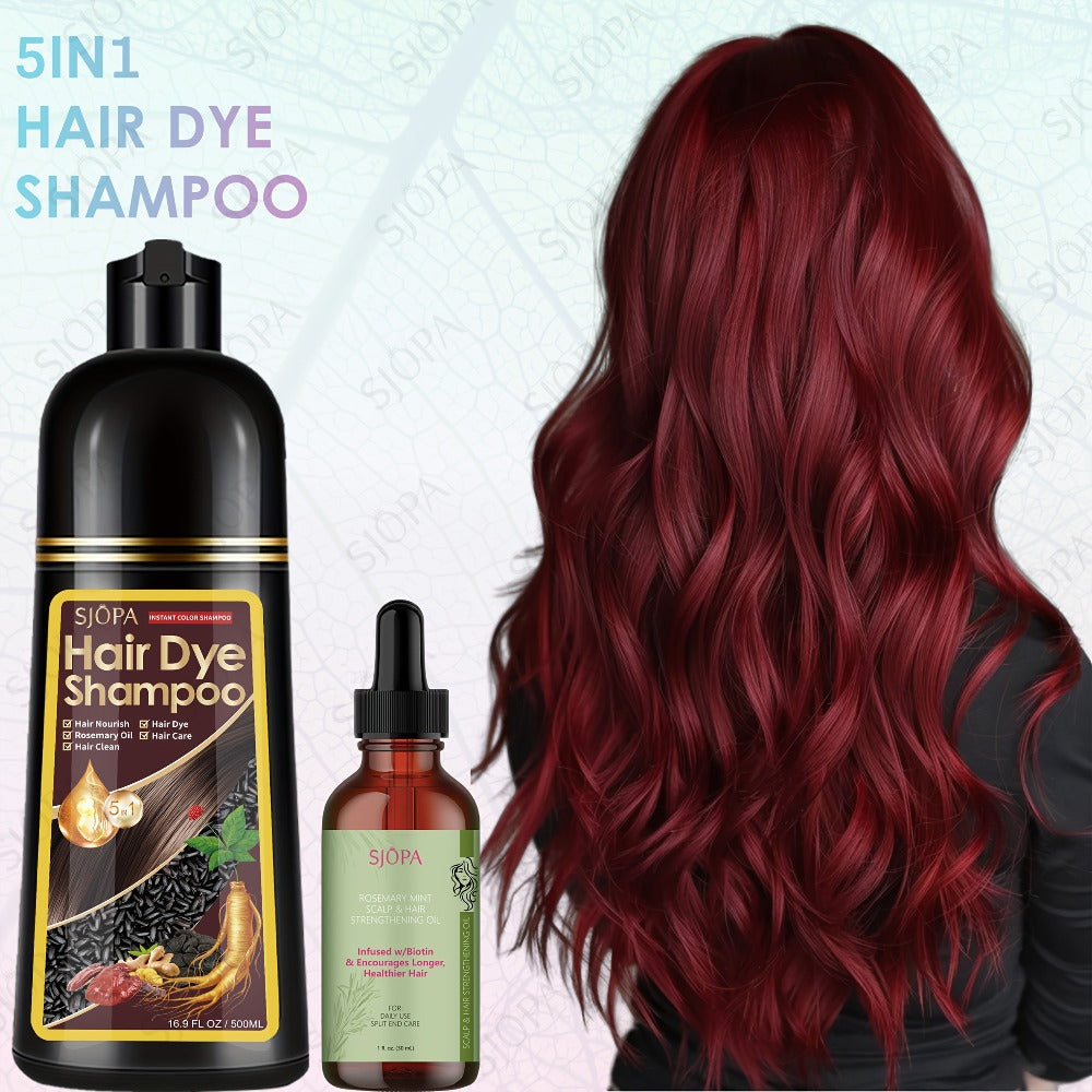 Hair Dye Coloring Shampoo 5-in-1 Upgraded with Hibiscus Oil, Squalane & Glycerin - Quick Color & Nourishing, Gentle Skin-Safe Formula, 12 Shades for Women & Men, Extra Large 500ml / 16.91oz