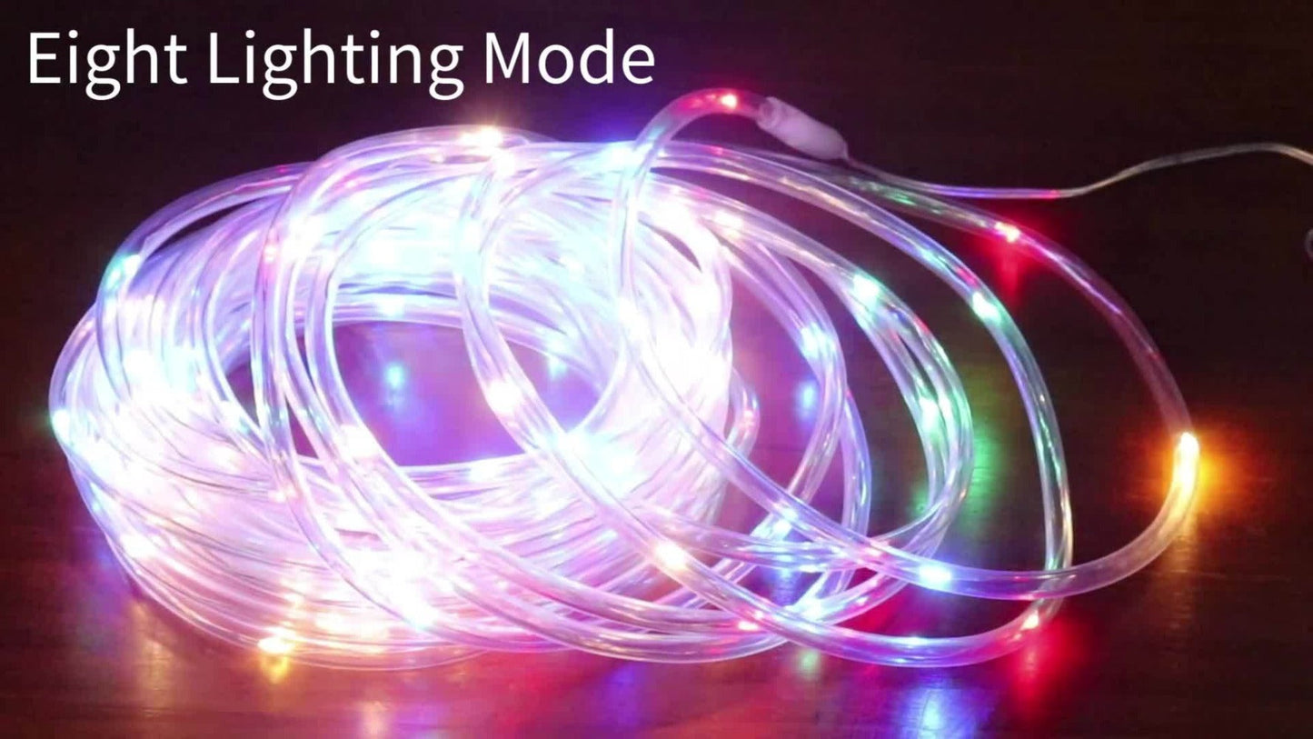 RGB Solar Rope Light with 100 LEDs, 33-Foot Clear Tube and Eight Pictured Lighting Modes for Patio Decor