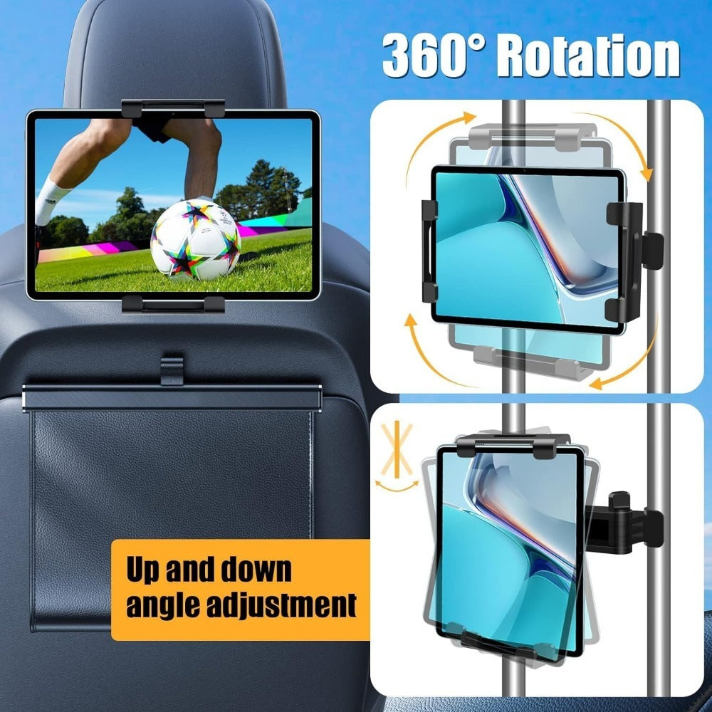 Car Headrest Tablet Mount 2-Pack – 360° Rotating Adjustable Holder for iPad & Tablets 5.5–18.4 Inch, Soft Sponge Padding, Portrait & Landscape Modes, Perfect for Kids in Back Seat