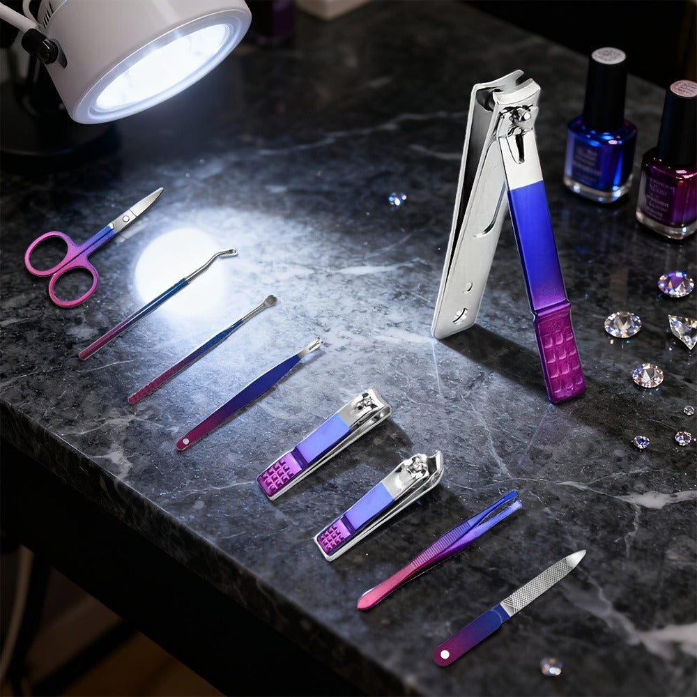 Portable Manicure and Pedicure Tool Set in 9-, 18-, 30- or 60-Piece Case Configurations for Nail Care