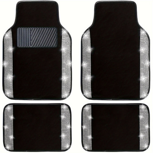Bling Car Floor Mats Full Set – Rhinestone Sparkle Glitter Diamond Carpet, Universal Fit Cars SUV Trucks, 4pcs Anti-Slip Pad, Cute Car Accessories for Women & Girls
