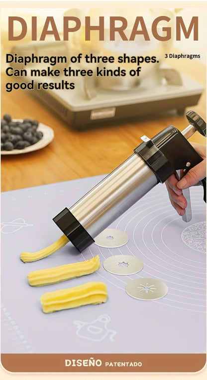 Eight-Piece Manual Cookie Press with Eight Discs and Stable Base for Biscuits and Pastry Baking