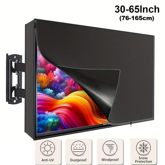 600D Weatherproof Outdoor TV Cover with Roll-Up Flap & 3-Side Zipper – Non-Scratch Liner, Remote Pocket, Wall Mount Compatible, 30–50 Inch