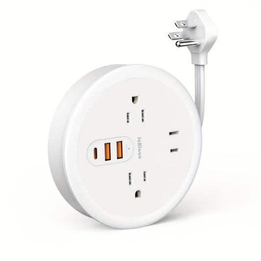 Power Strip Retractable Two-Pack with 3 AC Outlets, 1 USB-A, 2 USB-C, 4-Foot Cord and Flat Plug