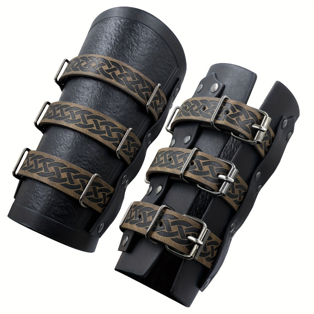 Costume Accessories Faux Leather Bracers in Brown or Black with Single-Piece and Two-Piece Options