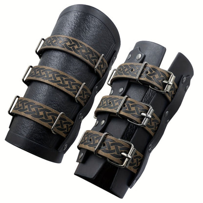 Costume Accessories Faux Leather Bracers in Brown or Black with Single-Piece and Two-Piece Options