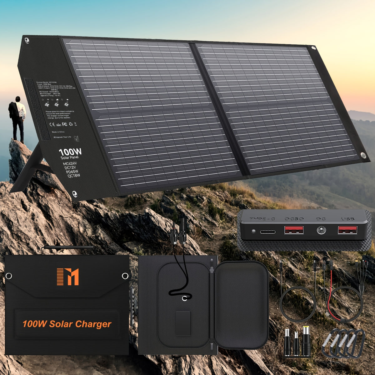 Foldable Solar Charger Panel 30W/60W/100W/200W – 18V MC4, Dual USB-A Quick Charge & USB-C PD 18W, Portable Solar Panel for Camping, RV, Overlanding & Off-Grid