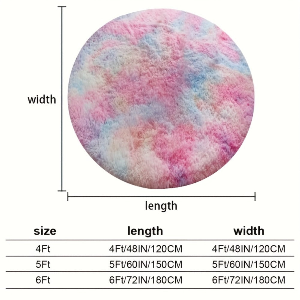 Round Shaggy Area Rug in Seven Solid or Tie-Dye Colors with 4 x 4-Foot to 8 x 8-Foot Sizes