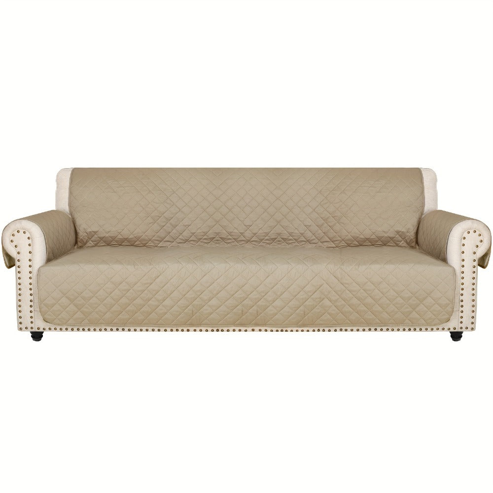 Sofa Cover Five-Layer Quilted Microfiber Protector with Elastic Strap and Foam Anchors for 3 or 4 Seats