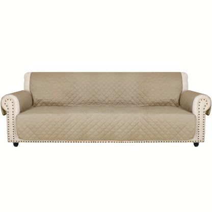 Sofa Cover Five-Layer Quilted Microfiber Protector with Elastic Strap and Foam Anchors for 3 or 4 Seats