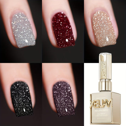 Glitter Gel Nail Polish Set 5 Colors Broken Stone Sparkling – Semi Permanent Soak Off UV LED Nail Gel 0.51oz Each, Long Lasting Multi-Dimensional Glitter Nail Art Polish for Salon & DIY Home Use
