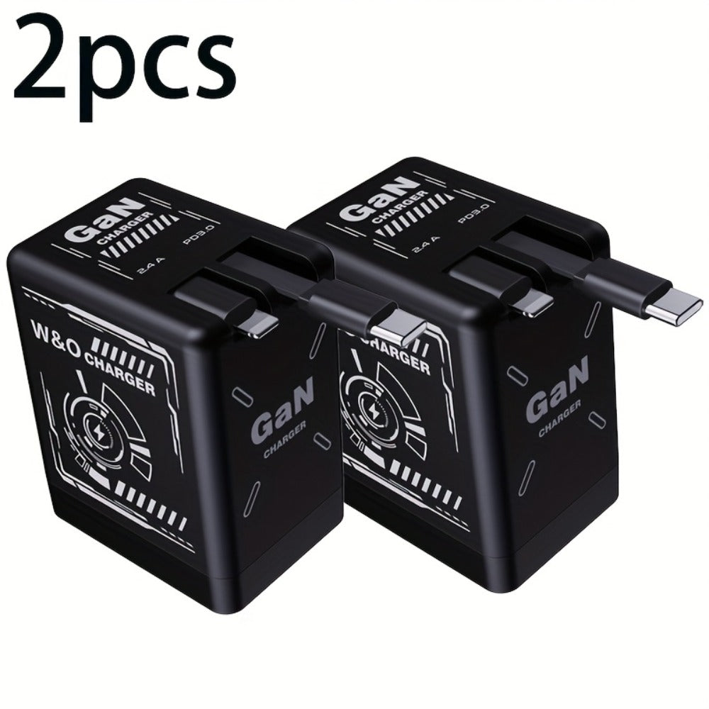 USB-C Wall Charger with Integrated Dual Cables in Single or Two-Piece Packs and Multiple Colors