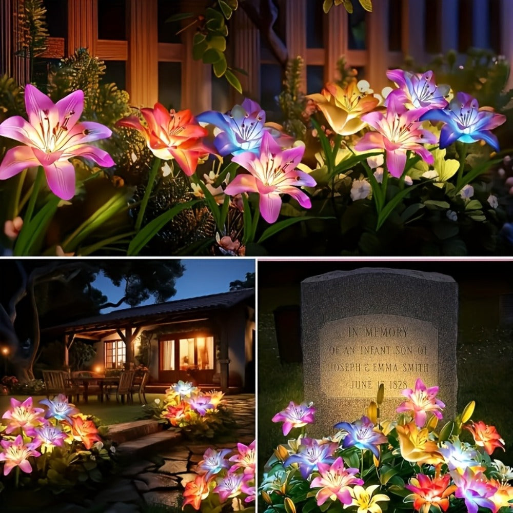 Solar Garden Light Blooming Lily Stakes with 7-Color LEDs and 2, 4 or 12-Pack Options for Outdoor Garden Decor