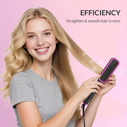 Ionic Hair Straightener Brush Anti-Scald – Precise Temperature Control Auto Shut-Off Straightening Comb Flat Iron for Women All Hair Types – Rose Gold, Black, Gift for Her