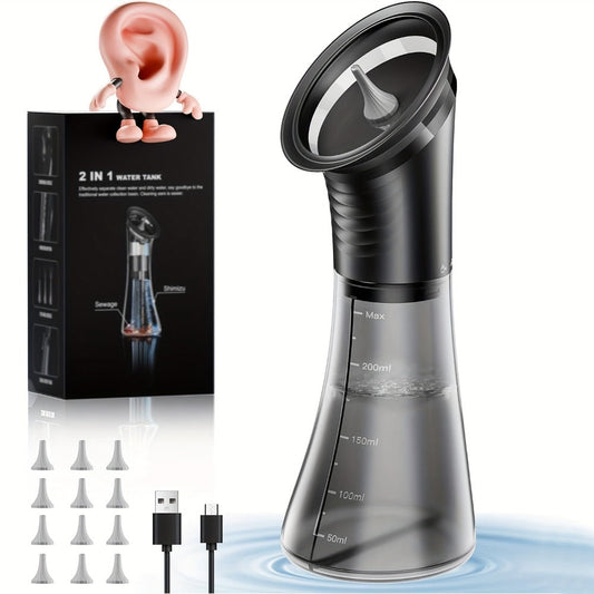 Ear Wax Removal Kit Electric Hydraulic Pro – 3-Speed Water Flushing Ear Cleaner with Temp Sensor, Visual Waste Tank, USB Rechargeable, Nozzle Belt, Medical-Grade Safe Home Ear Care System